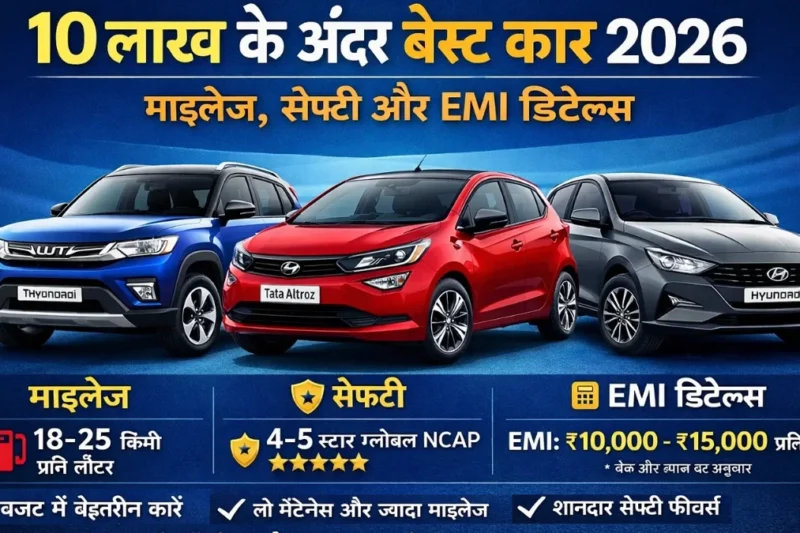 10 लाख के अंदर बेस्ट Car 2026 – माइलेज, सेफ्टी और EMI डिटेल्स